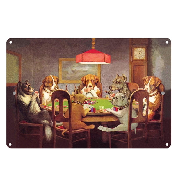 Placa Metal Con Letrero para Perro Jugando Al Póker Cafetería 30x20cm (30x20cm)