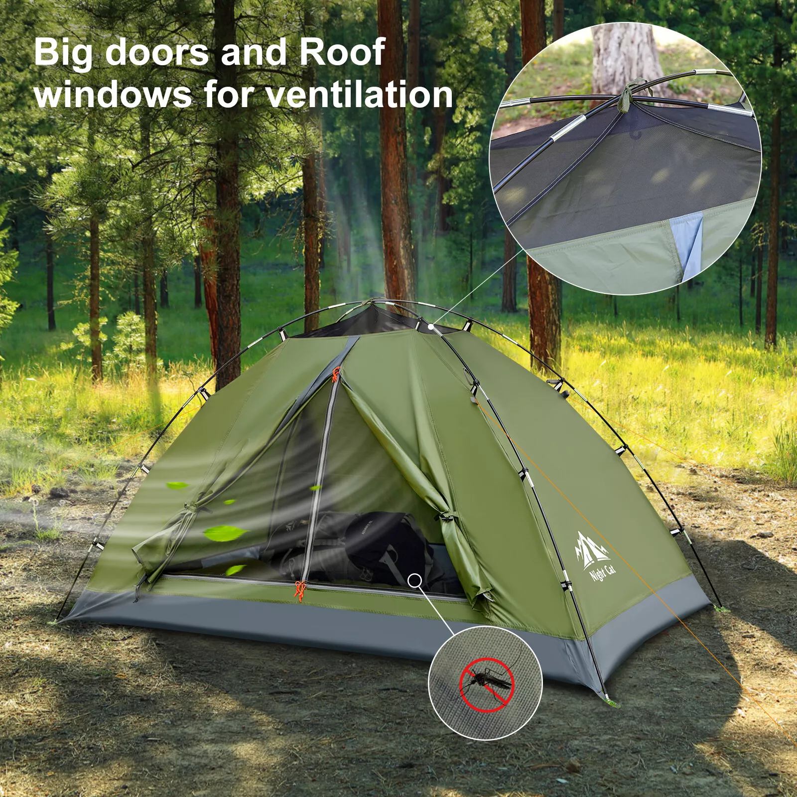 Night Cat 2 Person Tent Backpacking Hiking Camping Tent Sun Shelter Folding