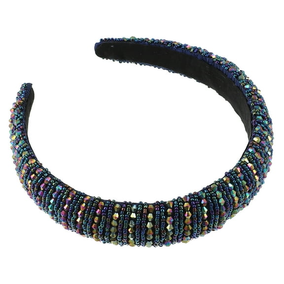 Unique Bargains Crystal Headband Rhinestone Hairband for Women 1.2 Inch Wide 1 Pcs Dark Blue