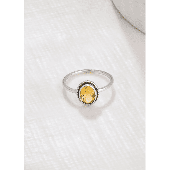 Sechi Healing Crystal Citrine 925 Sterling Silver Solitaire Ring Gemstone Jewelry for Women (5.5)