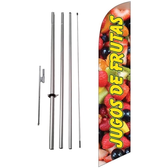 Jugos de Frutas Spanish Advertising Feather Banner Swooper Flag Sign with Flag Pole Kit and Ground Stake