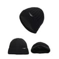 thumbnail image 3 of WREESH Men's Knitted Beanie Hat Fleece Thickened Wool With Large Vertical Stripe and Leather Label, Ideal for Outdoor Wear Black, 3 of 4