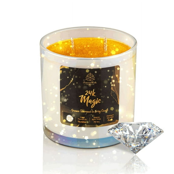 ForeverWick Diamond Candle 18oz 24K Magic Soy Wax Candle With Diamond Inside - Birthday Gift, Sparkle Candle, Glitter Candle, Diamond, Gold Candle