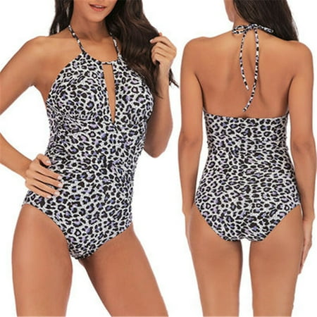 

SANAG Women Swimsuit Halter Neck Bathing Suit Backless Sexy Swimwear Leopard Print XL