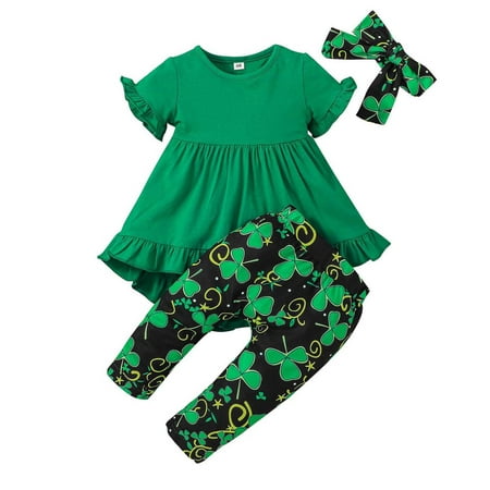 

Baby Girl Clothes St.Patrick s Day Print Tops Pants Casual Toddler Outfit