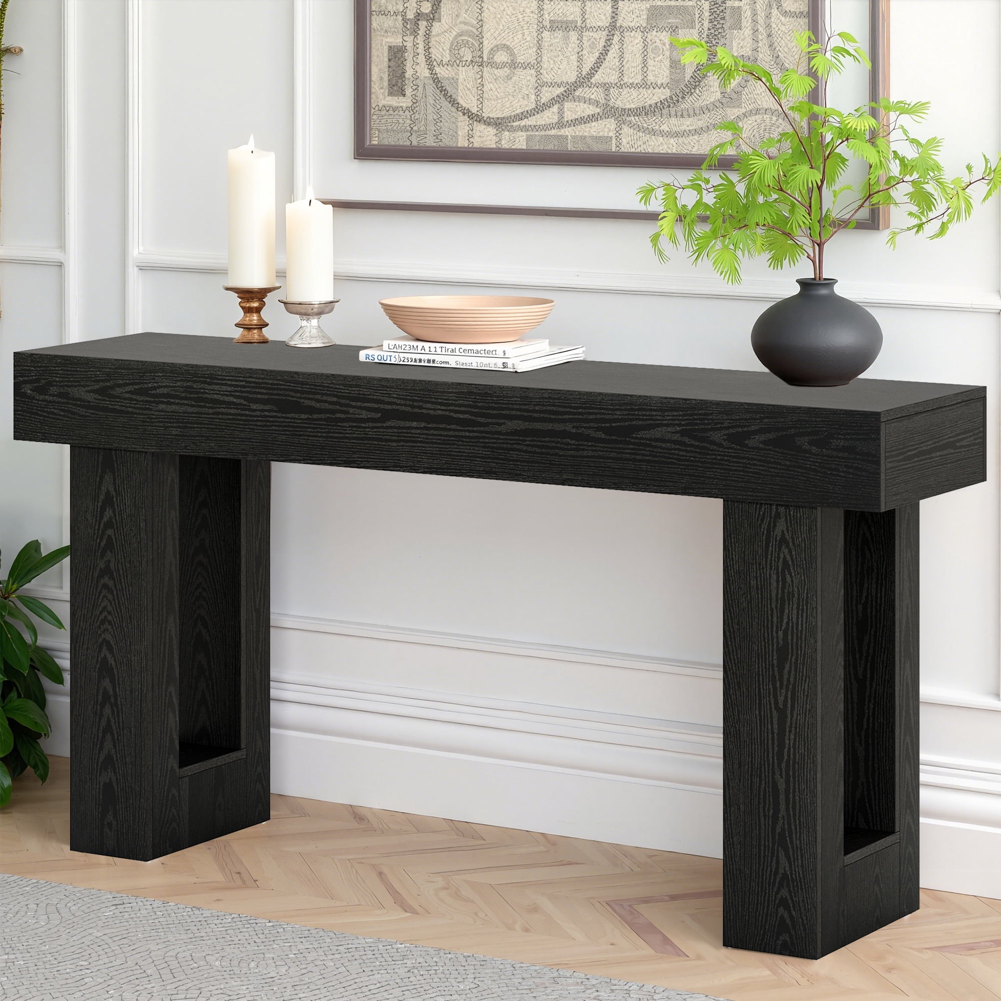 MAYEERTY 63 Inch Modern Country Wooden Console Sofa Table, Engineered Wood Rustic Entryway Hallway Table with Anti-Slip Foot Pads