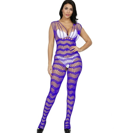 Ploknplq Bodysuit Shapewear Womens Underwear Body Suits for Womens Transparent Pajamas Underwear Mesh Perspective Pajamas Underwear Crotchless Bodysuit One Piece Babydoll Sleepwear Purple One Size