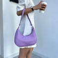 thumbnail image 4 of Retro Women PU Leather Hobos Underarm Bag Small Pure Color Handbag (Purple), 4 of 9