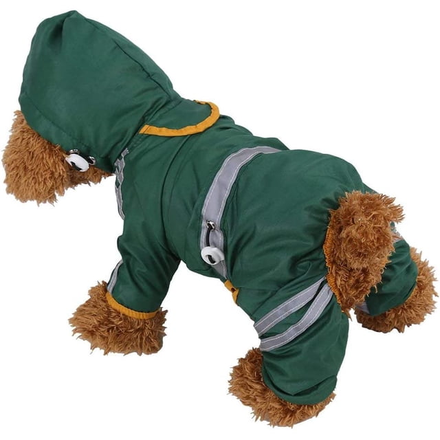 Abrigo impermeable mediano para perros, chaqueta para gatos con capucha ajustable y tira reflectante, mono para exteriores (verde, S)