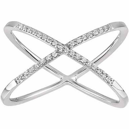0.1 Carat T.W. Diamond Sterling Silver "X" Fashion Ring, Size 7