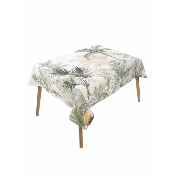 Green Yellow Palm Tree Table Cloth, Summer Botanical Tropical Waterproof Tablecloth for Rectangle Tables, Reusable Washable Fabric Table Cover for Restaurant Kitchen Dining Tables 60"x102"