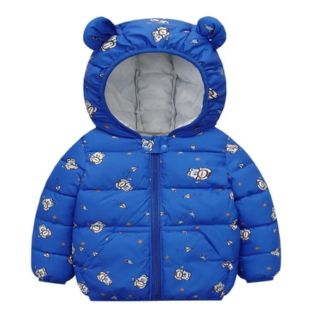 

ZHUASHUM Toddler Kids Baby Boys Girls Winter Warm Cartoon Print Down Jacket Coats Bear Ears Hooded Padded Outwear