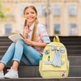 thumbnail image 6 of BESEW7 Kawaii Plaid Bowknot Backpack, Aesthetic Nylon Lightweight Daypack for Women Girls, Preppy Style Casual Bag for Travel Yellow, 6 of 8