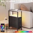 thumbnail image 4 of End Table with Charging Station, Narrow Side Table with 2 Fabric Drawers, Skinny Nightstand with LED Light, Slim Bedside Table for Bedroom, Living Room, Small Spaces, Greige and Black, 4 of 8