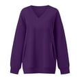 thumbnail image 3 of ManxiVoo Relaxed Fit V Neck Side Pocket Sweatshirt for Women Autumn Casual Soft Lounge Wear M Size Purple, 3 of 3