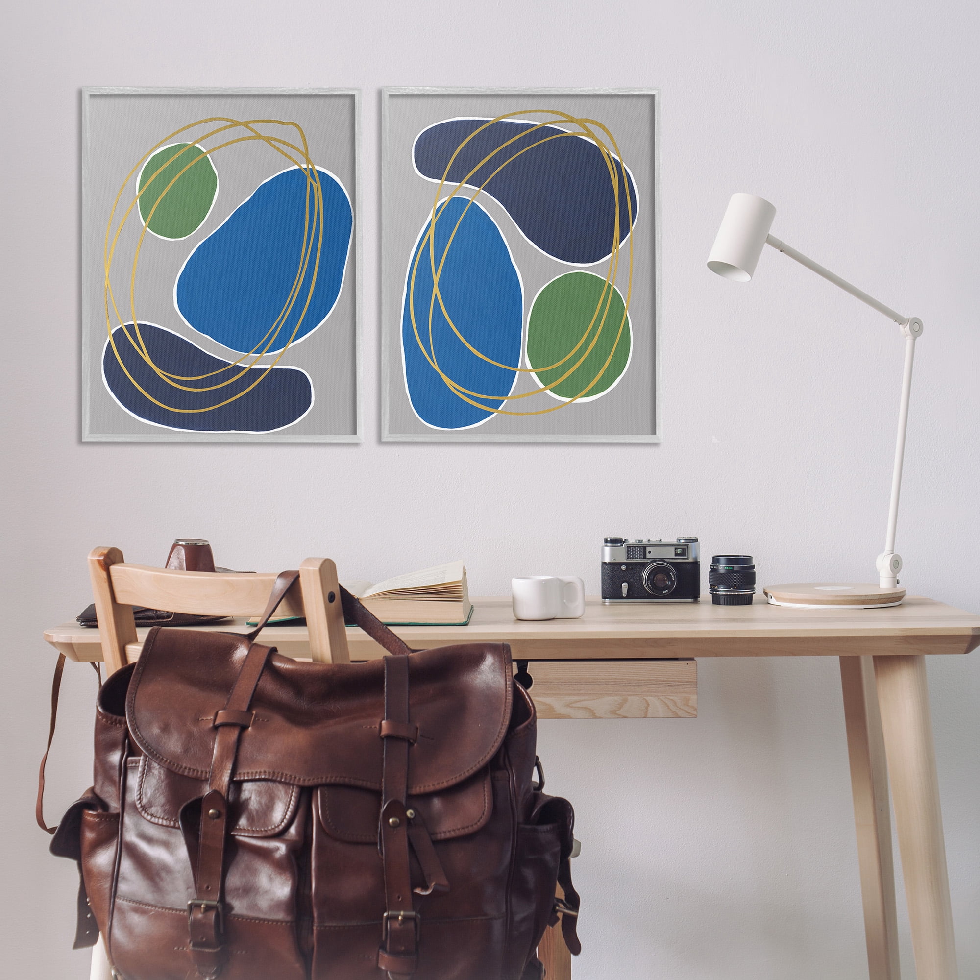 Stupell Industries Contemporary Oblong Shapes Abstract Painting Gray Framed Art Print Wall Art, 24 x 30, Set of 2