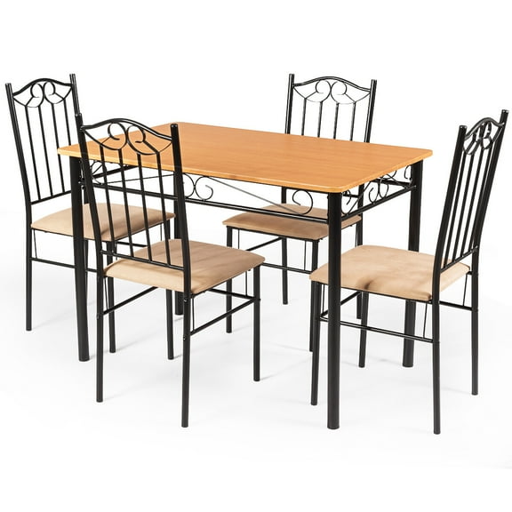 5 PC Dining Set Wood Metal Table & 4 Chairs Kitchen Breakfast Furniture Home