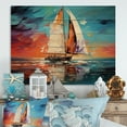 thumbnail image 2 of Designart "Sailboat modern Maritime I" Sailing Boat Print on Natural Pine Wood, 2 of 5