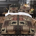 thumbnail image 3 of LAICAIW Ensemble de Courtepointes 3 Courtepointe Rustique Couvre-Lit Couvre-Lit Courtepointe Literie Campagne Patchwork Literie Ours Maison Courtepointe Légère Réversible Literie Rustique Animal de la Forêt Orignal Literie de Chalet Brun Très Grand(220x2, 3 of 7
