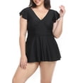 thumbnail image 3 of xiaxaixu Ensemble Bikini Grande Taille pour Femmes Manches Volantes Col en V Robe Trapèze + String Couleur Unie, 3 of 9