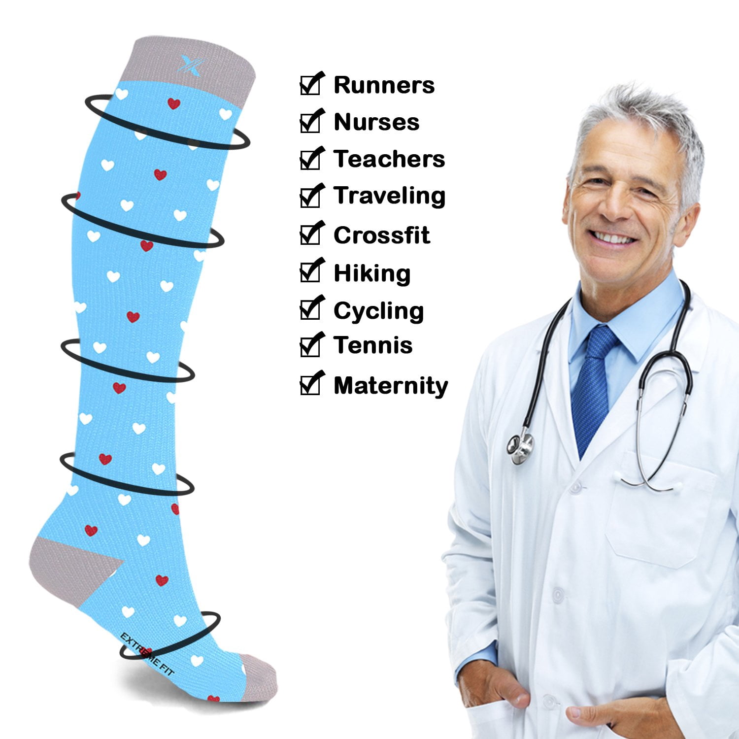 Compression Socks Knee High - Made for Running, Athletics and Pregnancy - 3 Pair