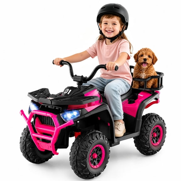 ELLEGNT 24V Kids Ride On ATV 4 Wheeler Quad Car with Suspension LED Lights USB Ages 3 , Rose