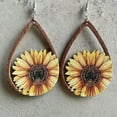 thumbnail image 2 of Painted Sunflower Wood Teardrop Statement Earrings Buffalo Plaid Leopard Jewelry, 2 of 9
