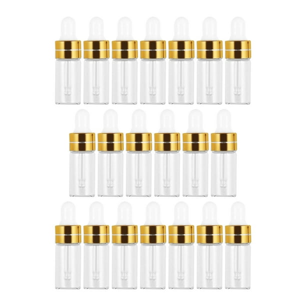 Frascos cuentagotas de vidrio vacíos 20 piezas con goteros para los ojos Viales dispensadores recargables para aceites de perfume en suero Extracto Oro 3ml shamjiam Frascos cuentagotas