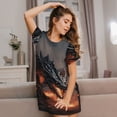 thumbnail image 3 of Easygdp Fiery Black Dragon Attack Camisón de manga corta para mujer, informal, estampado, 3 of 6