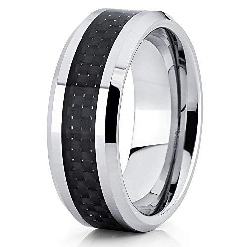 Silly Kings Jewelry Tungsten Wedding Band Black Carbon Fiber Inlay 8mm Tungsten Ring Beveled Edges (6)