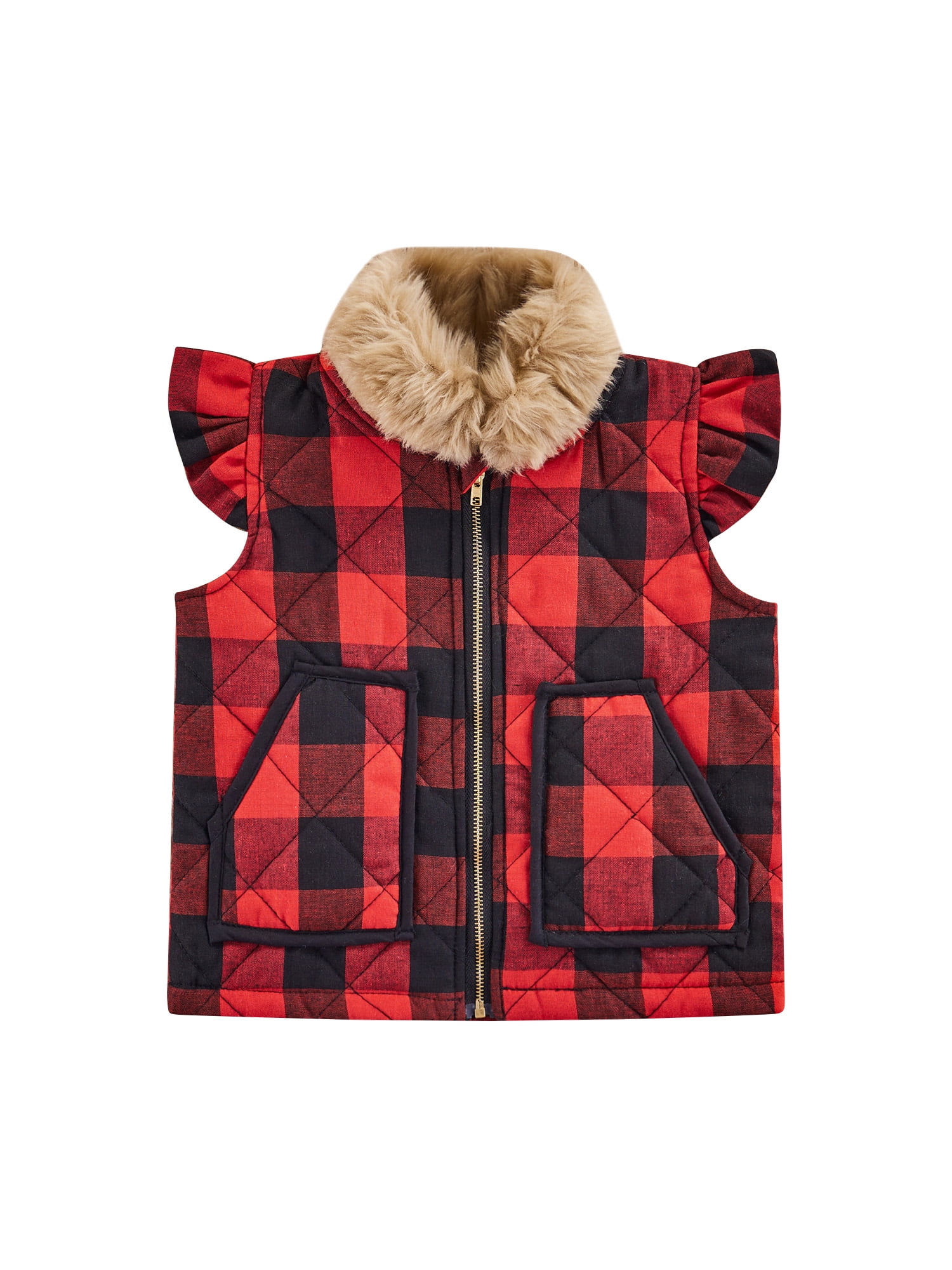 Blcak Plaid Vests, 4-5T Toddler Baby Girls Winter Warm Vest Clothes Buffalo Plaid Jacket Kids Puffer Quilted Gilet Coat