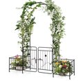 thumbnail image 1 of Costway 87" Garden Arbor Arched Lockable Gate Top Arbor Trellis with Side Planters, 1 of 10