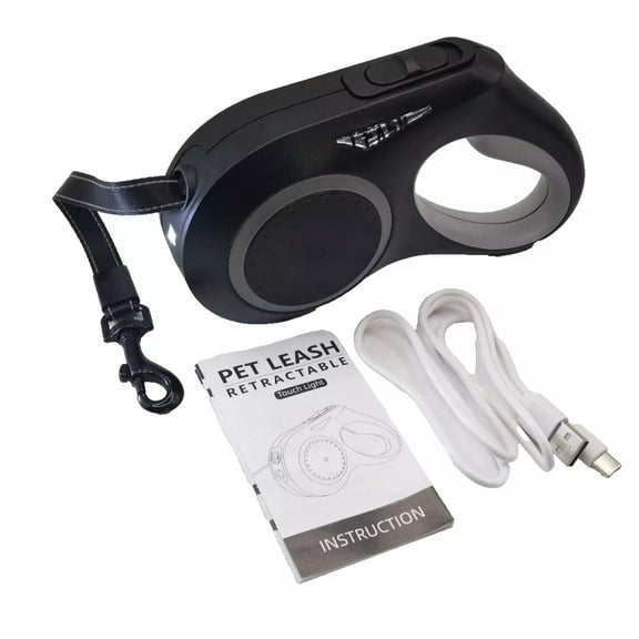 Ekha 16.5 ft Retractable Dog Leash with Flashlight Anti-Slip Handle for Dogs up to 110 lbs, 360° Tangle-Free One Button Brake & Lock Black