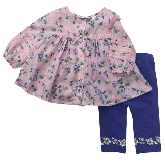 First Impressions Infant Girl Pink Flower Shirt Purple Leggings 2 Piece Set