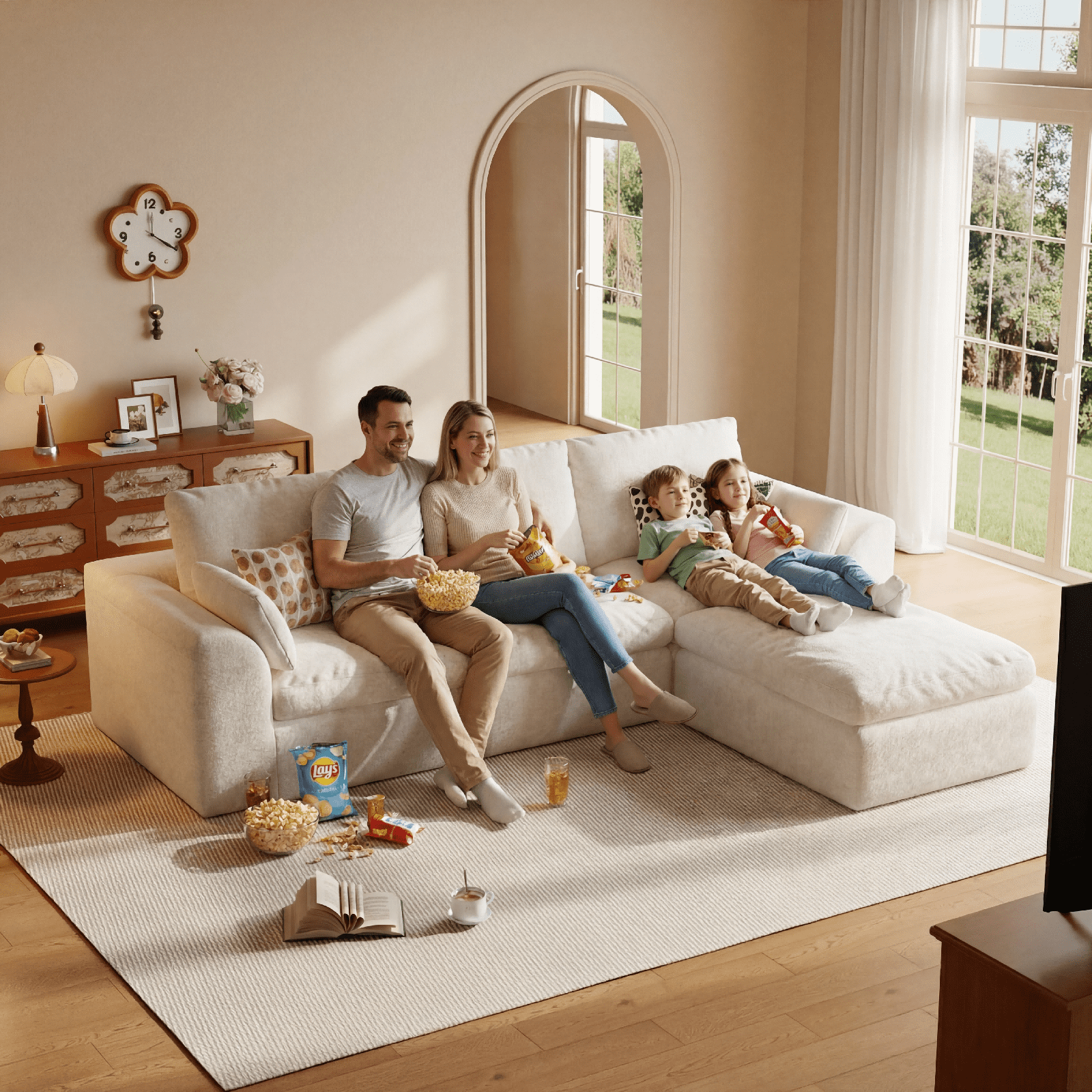 Cubente 108" Cloud Sectional Couch, Boneless Couch, L Shaped Couch with Ottoman, Chenille Modular Sofa for Living Room