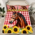 thumbnail image 2 of Manfei Farm Animal Horse Queen Sheet Set,Rustic Sunflower,Red Grid,4-Piece Microfiber, 2 of 7