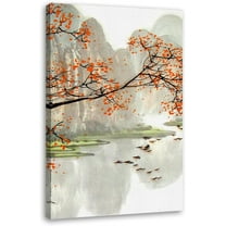 Japanese Scenery Art Floral Print Ink Painting Boat Bird Canvas Posters Asian Decor Japanese Wall Art for Living Room Bedroom Decoration