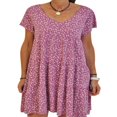 thumbnail image 1 of Robe d'Été pour Femmes Grande Taille à Fleurs à Manches Courtes Mini Ample Évasée, 1 of 3