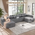 thumbnail image 2 of 146" Oversized U-Shaped Modular Sectional Sleeper Sofa, 5-Seat Convertible Couch with 8 Pillows, Corduroy Upholstery, Magazine Pocket, Dark Gray, 2 of 11