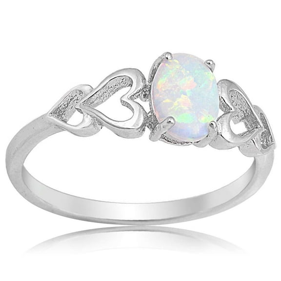 YYDD.Created Oval White Opal Rings 925 Sterling Silver Gemstone Jewelry for Womens (Size 6)