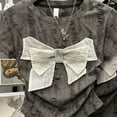 thumbnail image 3 of 2024 Summer New Women's Crew Neck Hole Spliced Bow Solid Color Chic Slim Fashion Short Sleeve Commuter All-match T-shirt Tops, 3 of 6