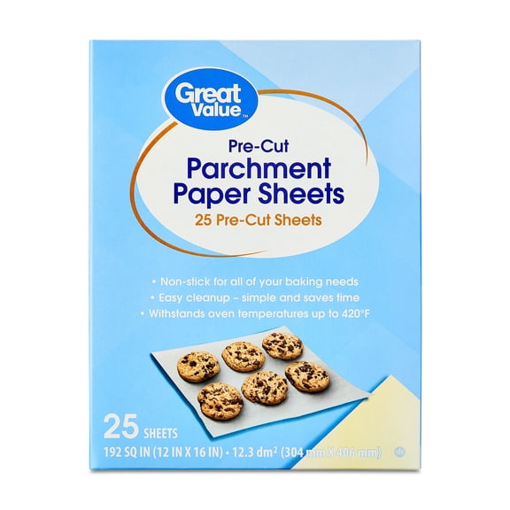 Great Value Pre-Cut Parchment Paper Sheets, 12 x 16 inches, 25 Count