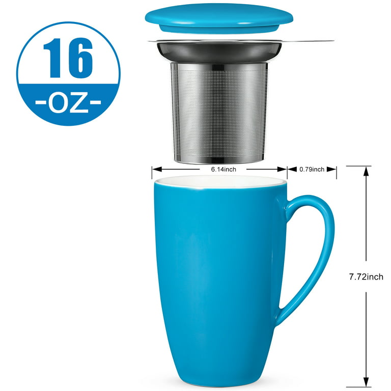 FORLIFE Curve Tall Tea Mug with Infuser and Lid, 15-ounce, Blue