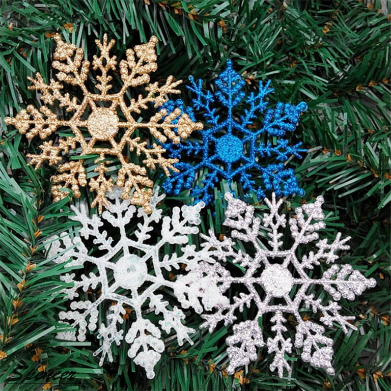 SpencerToys Blue Glitter Snowflake Plastic Christmas Decorative Accent  Ornaments, 24 Count (4) 