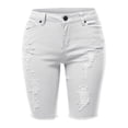 thumbnail image 2 of A2Y Women's Mid Rise Distressed Knee Length Zipper Denim Bermuda Shorts White S, 2 of 5