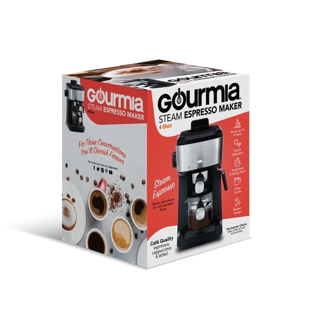 Gourmia 4-Shot Steam Espresso, Cappuccino, and Latte Maker with