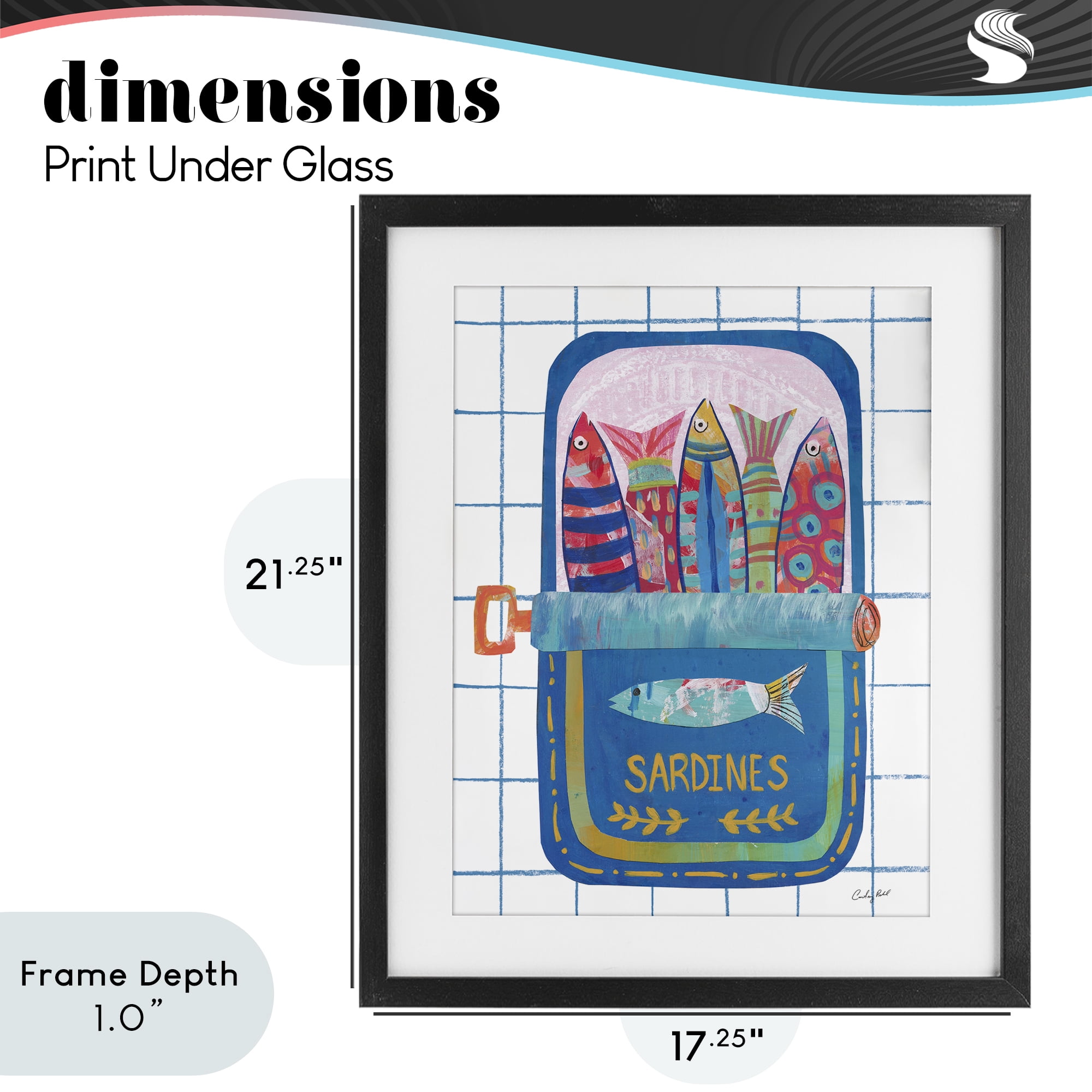 Stupell Industries Silly Sardines Blue Tin Black Framed Print Under Glass, design by Courtney Prahl