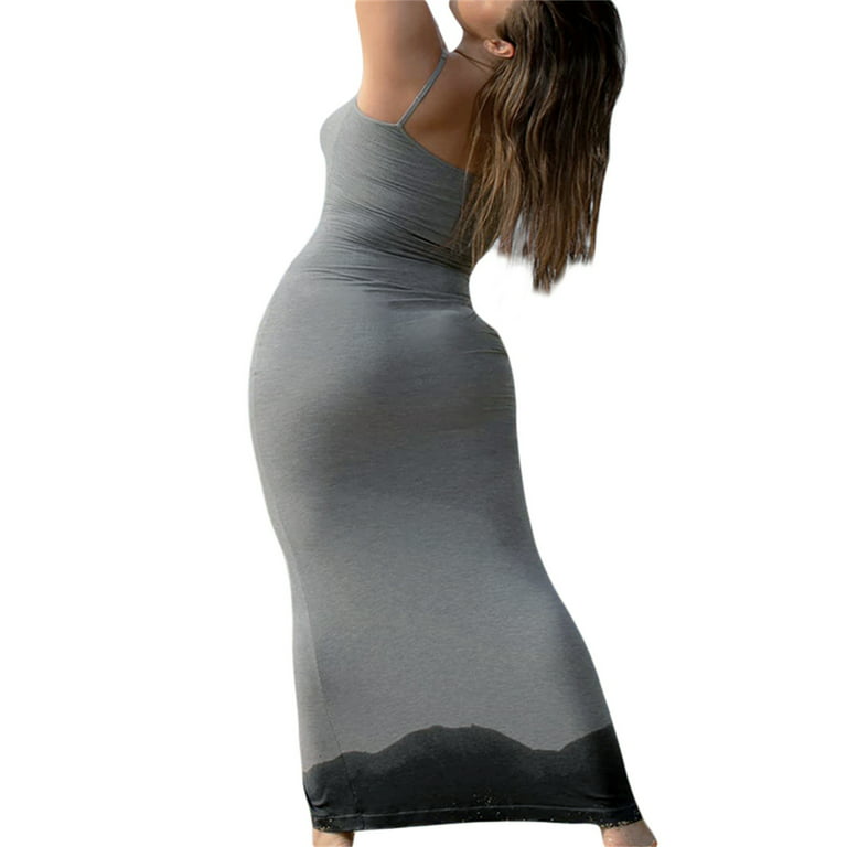 Xkwyshop Women's Bodycon Ribbed Dress Y2k Slim Fit Square Neck Soft Maxi  Lounge Dress Solid Color Basic Knitted Long Dress Gray XL 