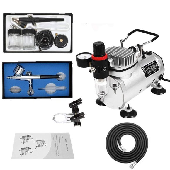 Système de Peinture Aérographe Professionnel avec 1 Compresseur d'Air et 2 Kits d'Aérographe pour Maquillage Modèle de Gâteau Pulvérisation Art des Ongles et Plus