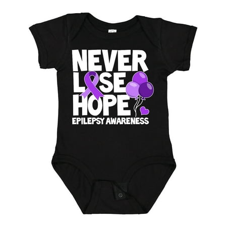 

Inktastic Never Lose Hope Epilepsy Awareness with Balloons and Purple Ribbon Boys or Girls Baby Bodysuit